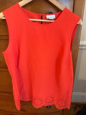 Liz Claiborne orange Sleeveless Tank with Laser-Cut Hem